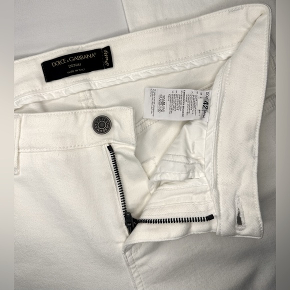 Dolce & Gabbana White/Gold Pineapple-Pocket Skinny Jeans, Size US 8 / IT 42 - Picture 5 of 14
